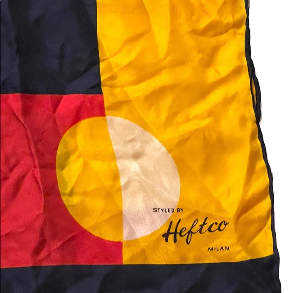 Heftco Milan Italy Geometric SILK Scarf yellow red blue - Picture 5 of 7
